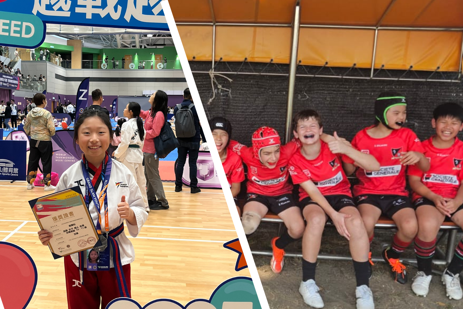 Oxbridge School students Fo and Caitlin at the Rugby and Taekwondo competitions