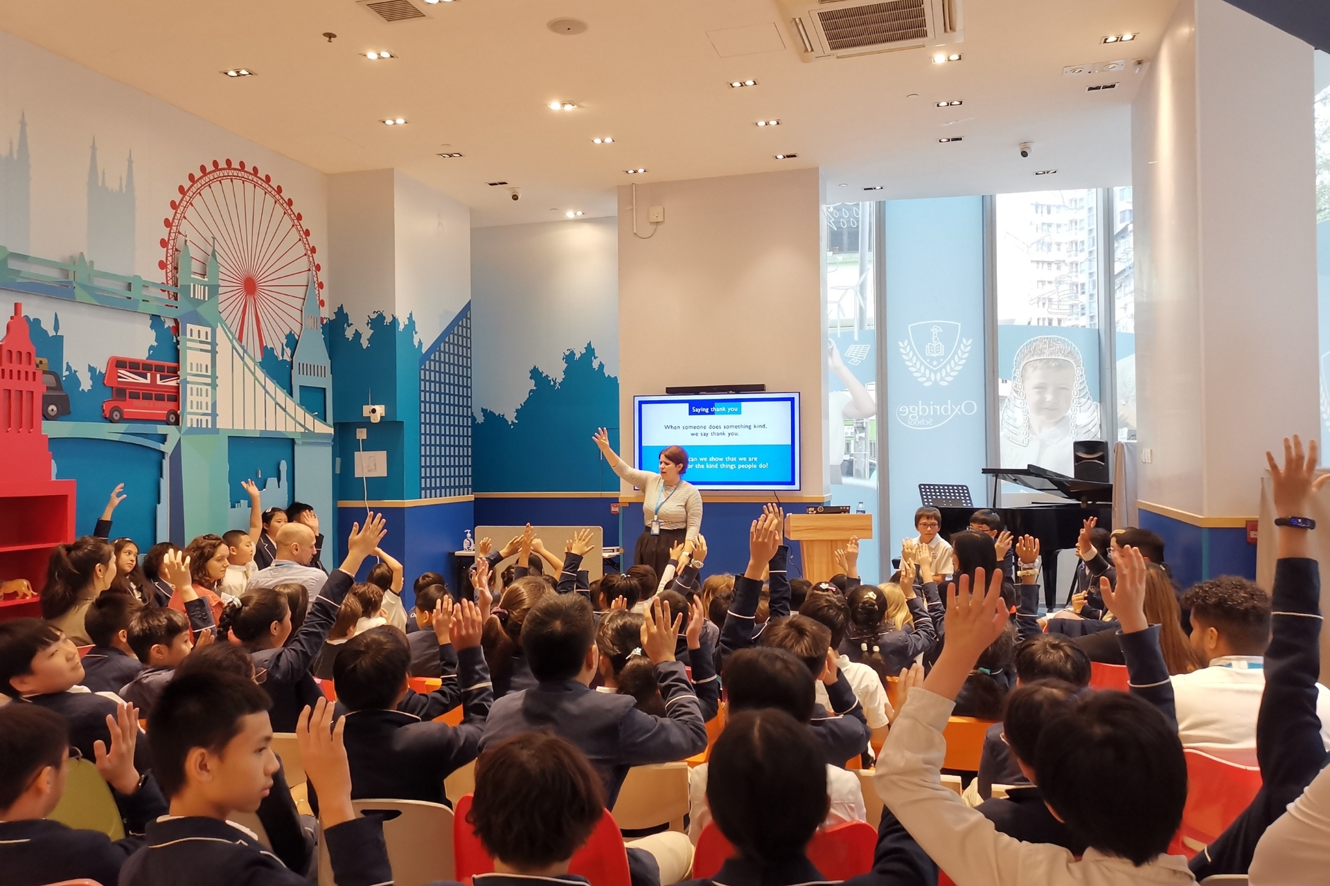 Oxbridge school students during an assembly 