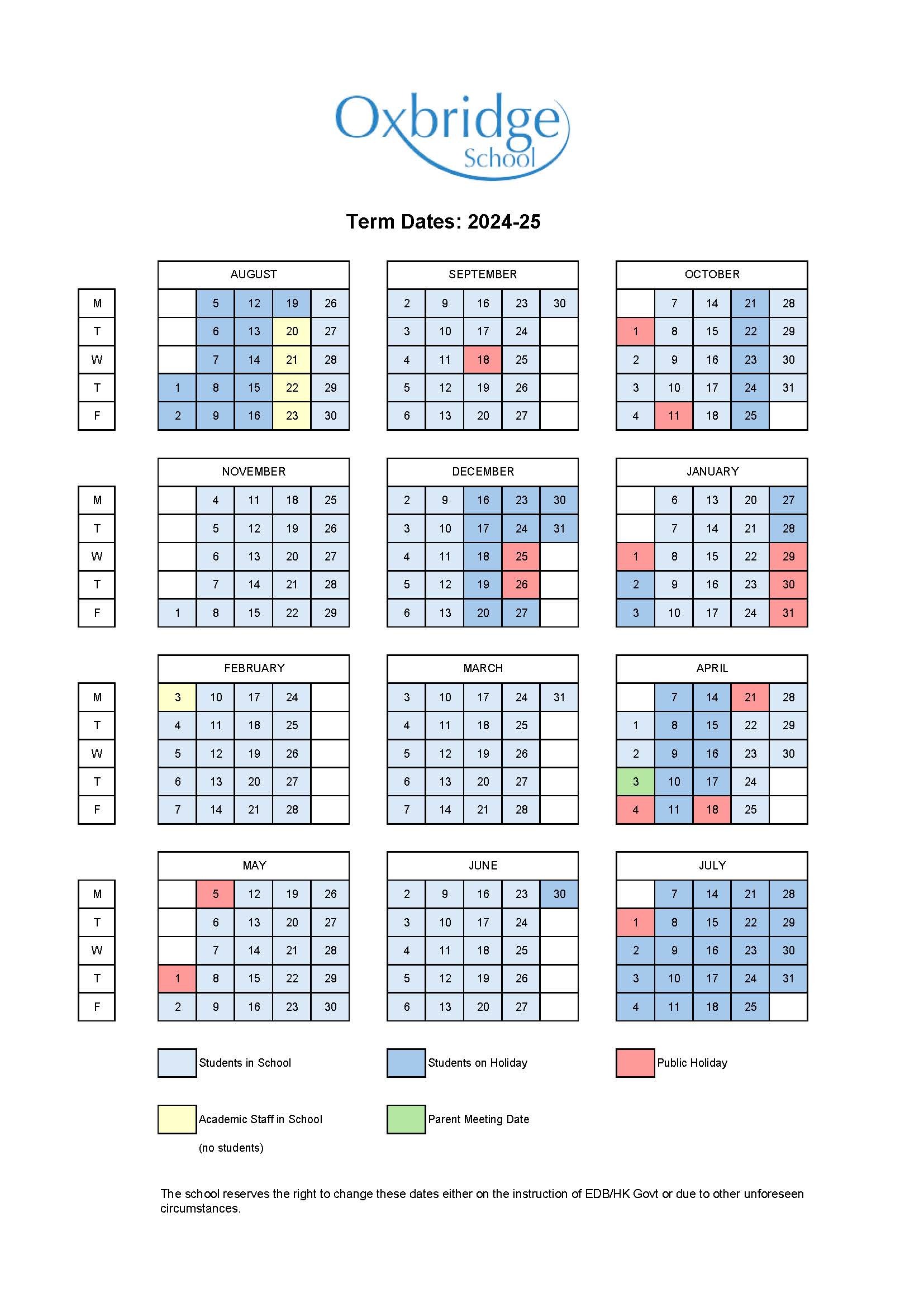 Academic Term Dates 2024 25 Admissions Oxbridge School Leading
